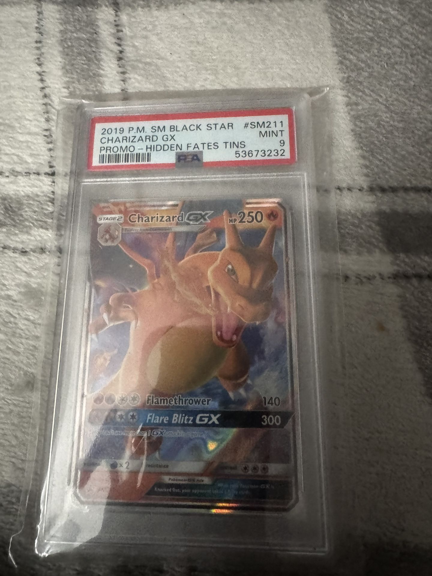 Graded 9 2019 P.M. SM BLACK STAR #SM211 CHARIZARD GX MINT PROMO - HIDDEN FATES TINS