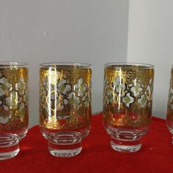 4 Culver Valencia Highball Glass,22k Gold and Green
