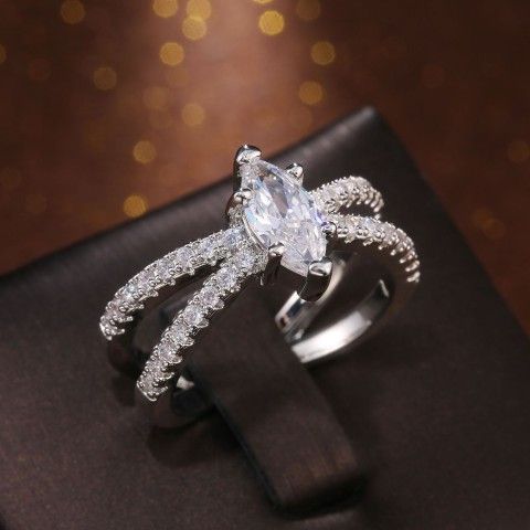 "Beautiful White Marquis Zircon Micro Pave Trendy Wedding Ring for Women, PD025