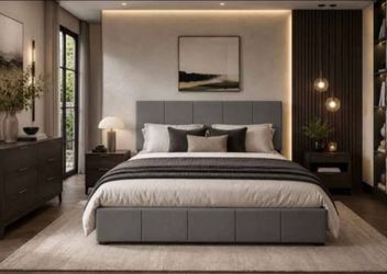 Queen bed Dutch Velvet Upholstered Platform Bed Frame, Grey
Vertical Channel Tufted Adjustable Headboard, Low Profile Bed Frame, No Box Spring Needed,