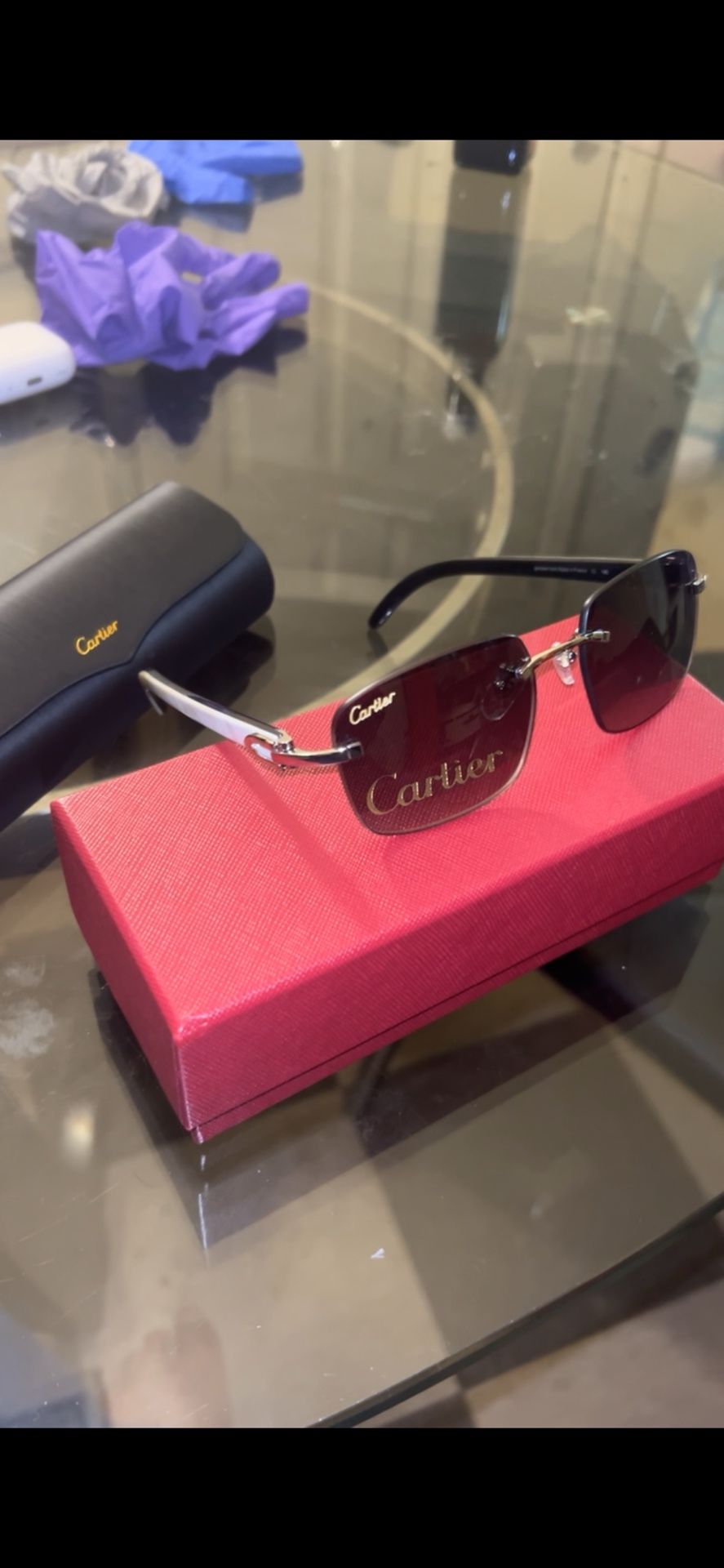 Cartier C Décor CT0030RS sunglasses white buffalo horns 140mm / dark black Smokey lens / authentic 