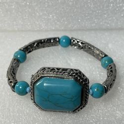 Howlite Bead Ornate Filigree Stretchable Bracelet 
