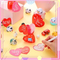 Valentines Heart Plastic Box Kids Valentines Red Heart Shaped Box with Card Heart Candy Container with Lanyard Valentines Day Card Gifts for Exchange 