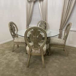 Glass Top & Ivory Finish Classic 5Pc Dining Set w/Extra Replacement Seat Cushion