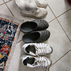 3 Pairs Men Shoes, Size 12, Rubber Boots, Crocs,  Sneakers 