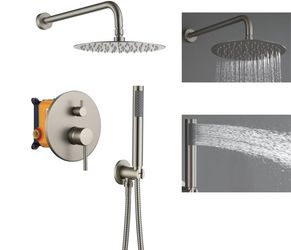 High-Pressure Shower System with 10 Inch Round Rain Shower Head and Handheld Wall Mounted, Shower Faucet Set Combo Set with 2 in 1 Handheld Showerhead