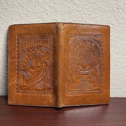 Vintage 1950s Youth Boys Tooled Leather MEXICO SOUVENIR WALLET Bi-Fold AZTEC *