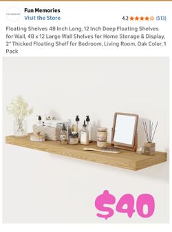 1 Oak Floating Shelf NIB 48" x 12"