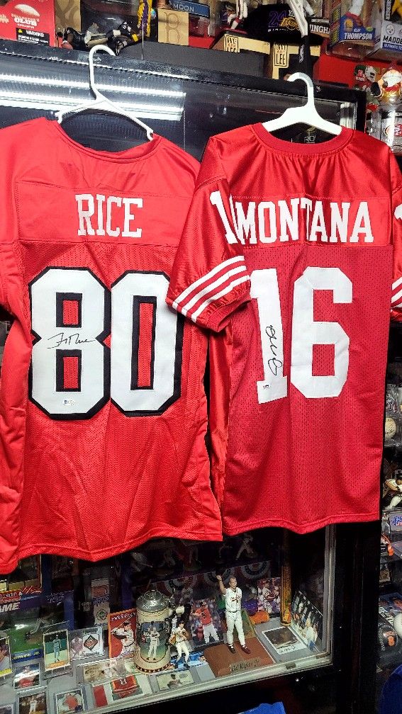 49ERS JERRY RICE AND JOE MONTANA SIGNED CUSTOM JERSEYS 