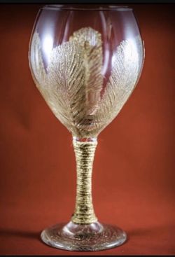 Hand painted Wine Glass Golden Glitter Palm Tree  by Florida designer 20 oz (591ml) USA