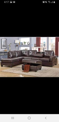 New Espresso Sectional With Storage Ottoman