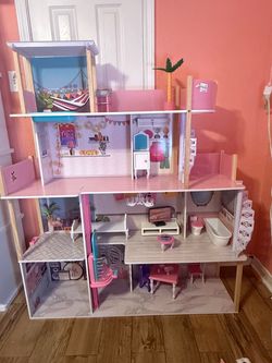 Large Wooden Dollhouse with Furniture
