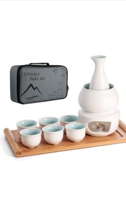 Ceramic Sake Set + Bamboo Tray