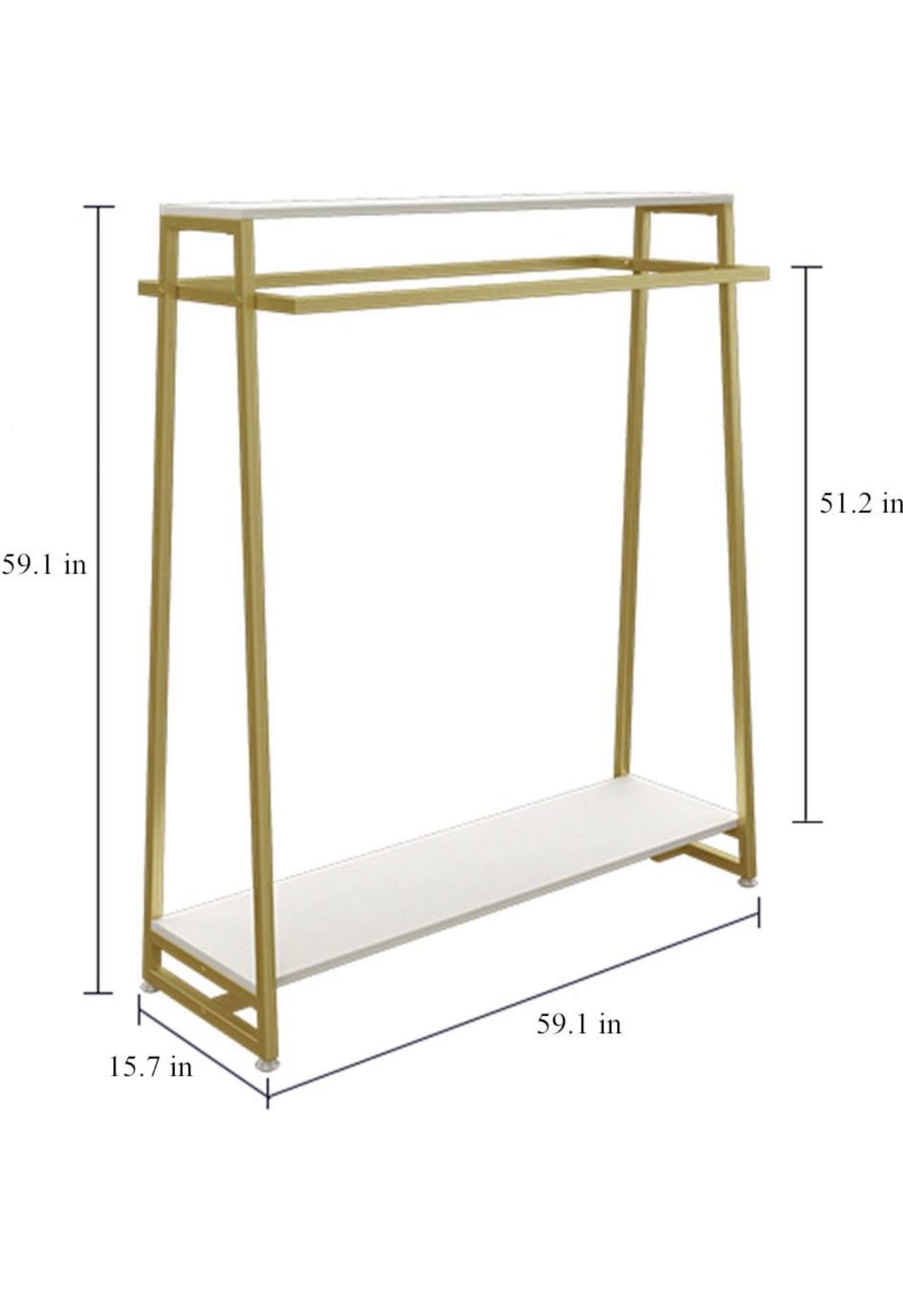 Metal Garment Rack with 2 Wood Shelves Gold Clothing Rack