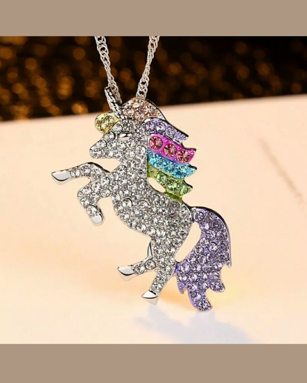 Girl's Unicorn Sparkle Necklace, with Twisted link Chain. New.