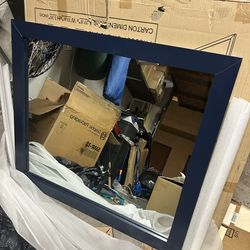 New 36“ x 32“ dark blue wood frame mirror