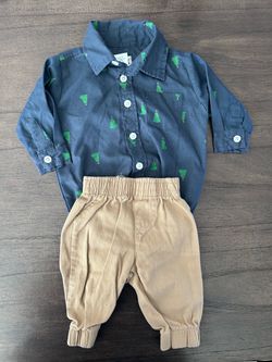 Baby Boy Alex & Jack Christmas Tree Shirt and Pants Set Size 3-6 Months