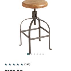 Round Wood and Metal Adjustable Swivel Stool