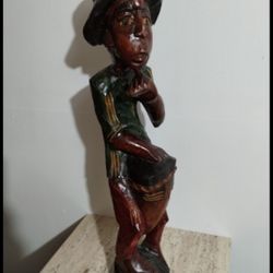 HAND CARVED WOODEN DRUMMING ARTIST MAN SCULPTURE 26"×6"