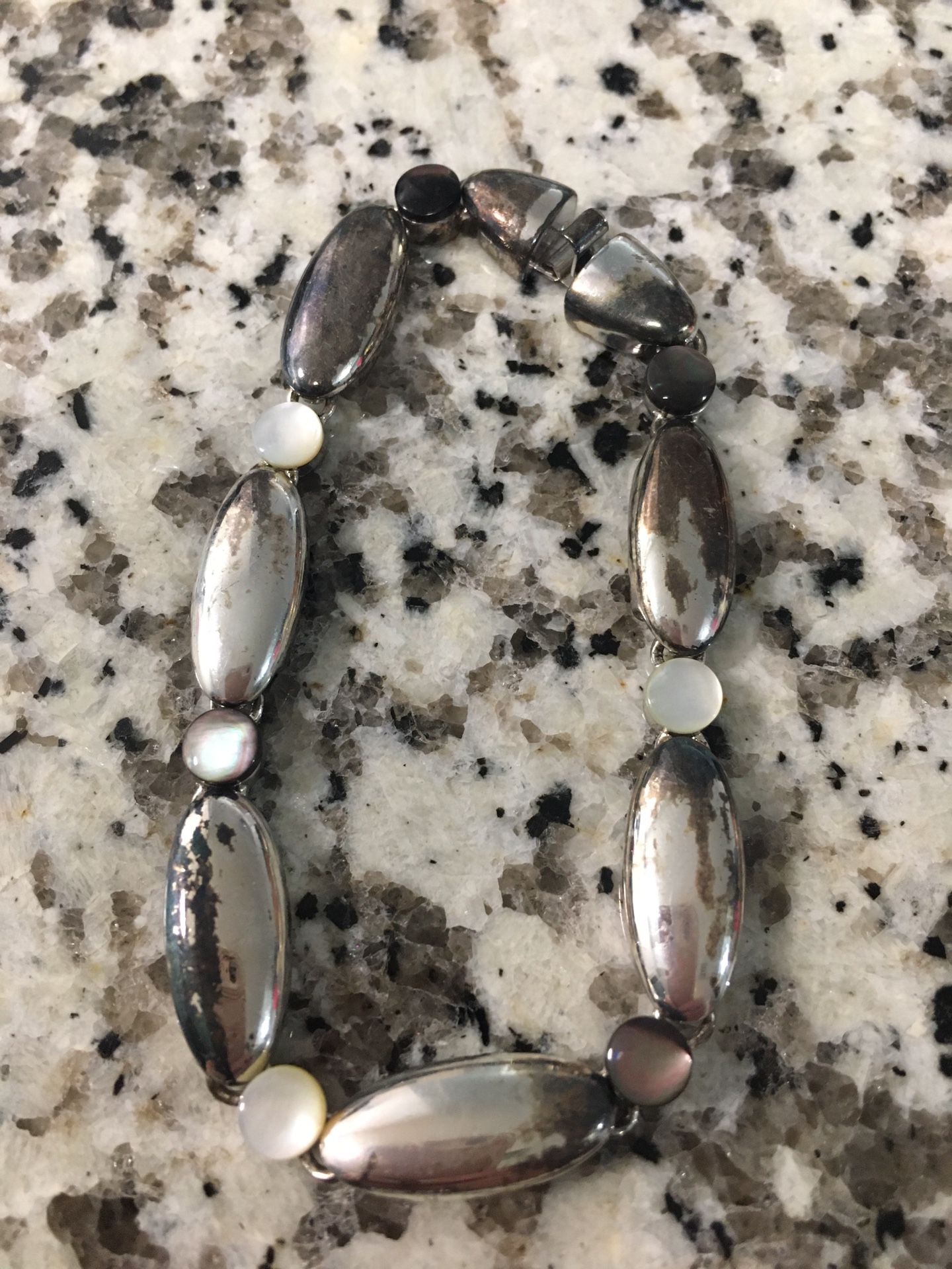 Vintage Silver Moonstone Bead Bracelet - OLD