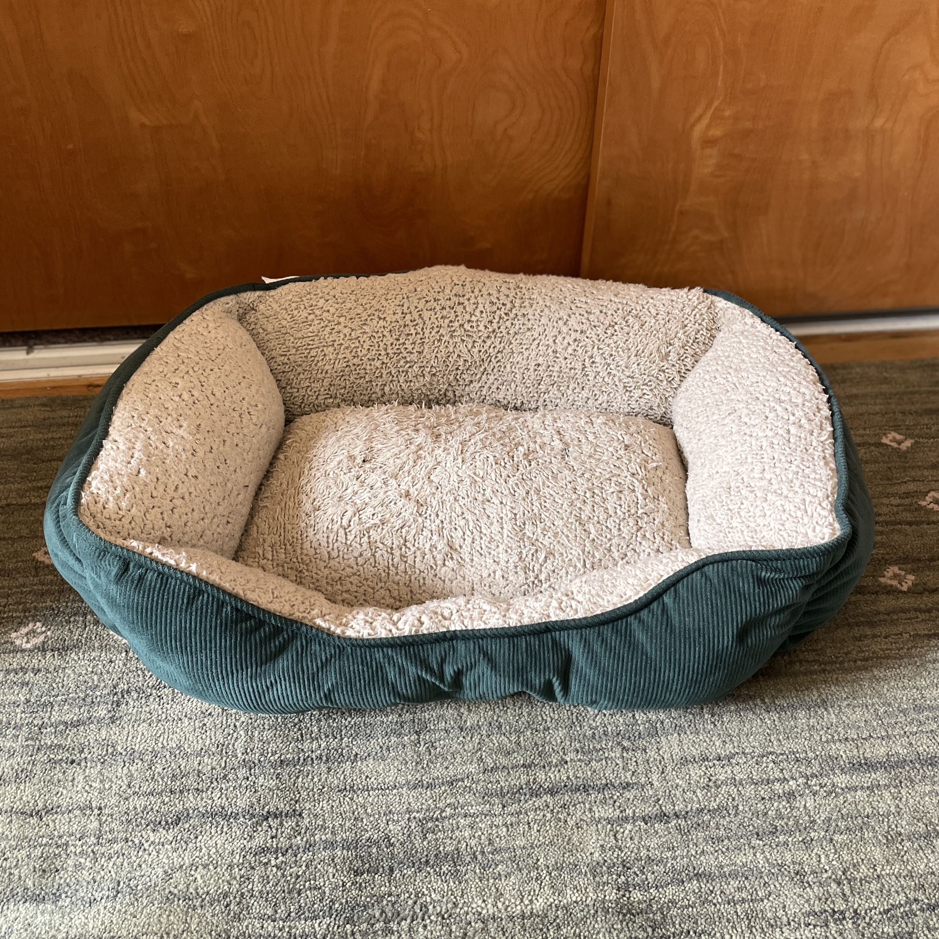 Green Corduroy and Sherpa Pet Dog Or Cat Bed