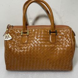 Vintage Morris Moskowitz ~ Woven Brown Genuine Leather Women's Handbag ~ 11x7x7