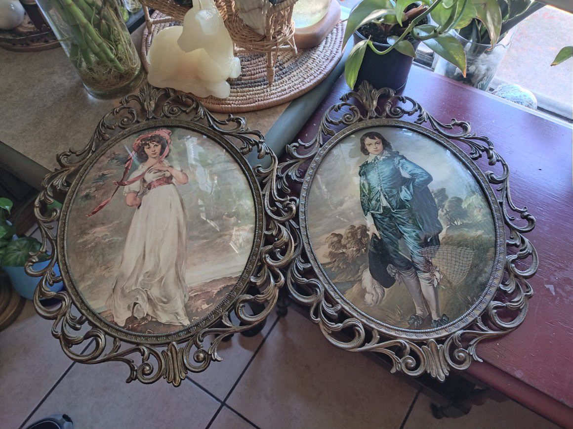 Vintage Made In Italy Metal Framed Portraits 
