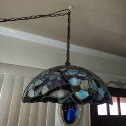 Vintage Hanging Light. Hues Of Blues With a Pull Change.