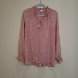 Time And Tru Sheer Blouse Pink and Gold Long Sleeve Soft Women's Large  (12-14) for Sale in Jackson Township, NJ - OfferUp