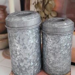 Galvanized Canisters. $4 For Both.