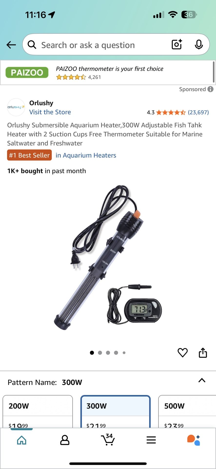 Orlushy Submersible Aquarium Heater