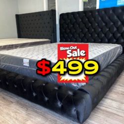 Queen black European Bed W Orthopedic Mattress