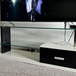 Glass black and white tv console table