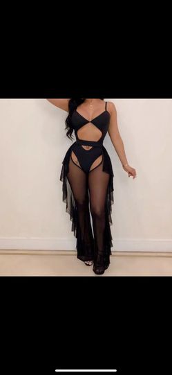One Piece Bathing Suit With Mesh Pants W Ruffles 