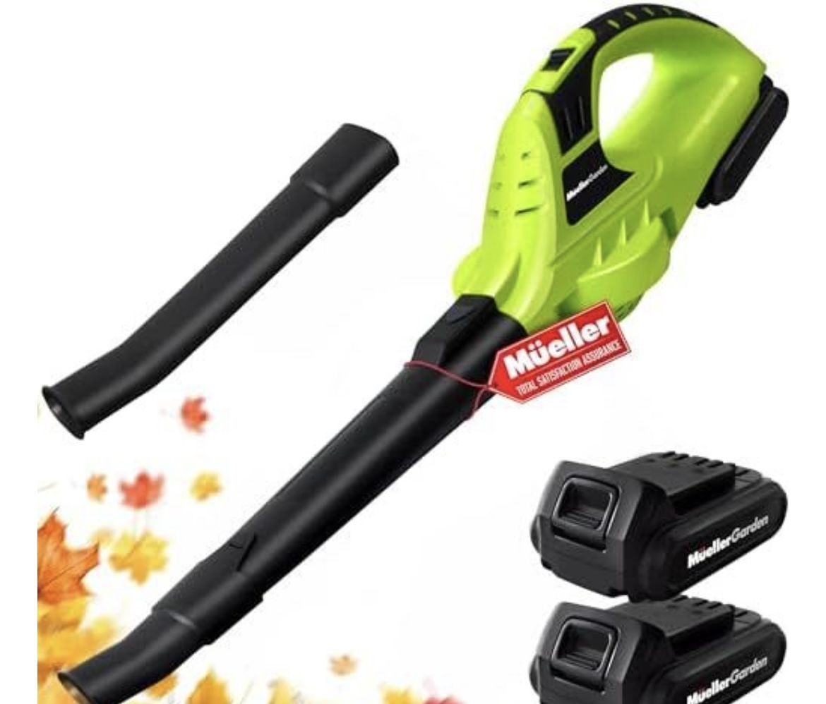 Mueller UltraStorm Leaf Blower Cordless Electric, 140 MPH 20 V Powerful Motor with 2 Batteries and Charger, 2 Speed Levels, 1hr Charge, Lightweight, B