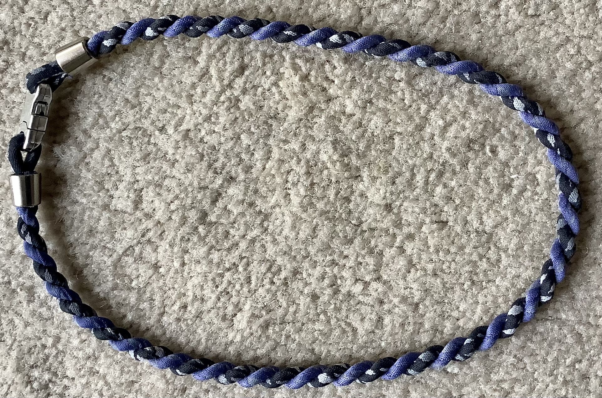 Blue And Black Braided Choker Necklace With Clasp