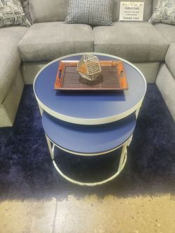 Contemporary Blue Round Nesting Coffee Table Set - 2(New In A Box)