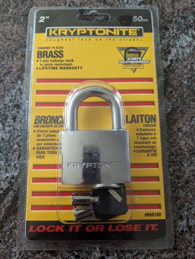 Kryptonite 2" Chrome Plated Brass 7 Pin Tumbler Lock #850168