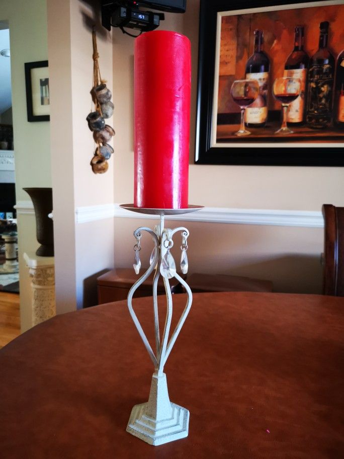 Candle holder with pillar candle included excellent condition 21.5" high