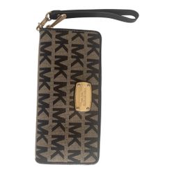 Authentic Michael Kors Wallet Women Clutch Brown Signature Zip
