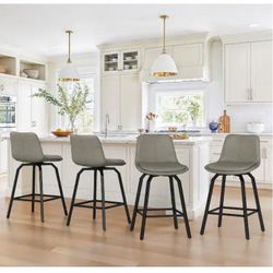 LueBona Yannis Series, From Home Depot, Grey Faux Leather Swivel Barstools 26" Seat Height, Set of 4