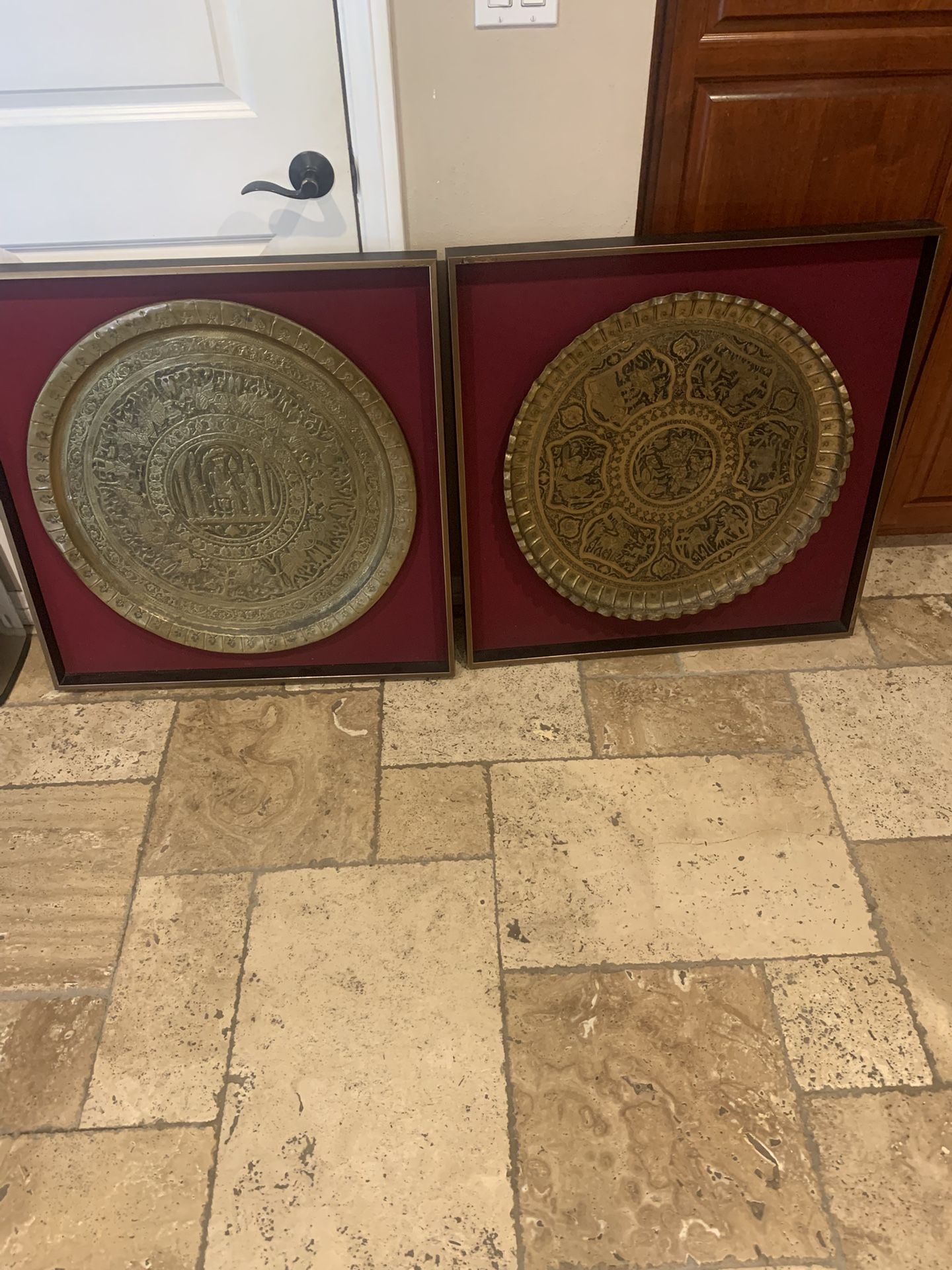 2 Antique Middle Eastern Egyptian Brass Trays...