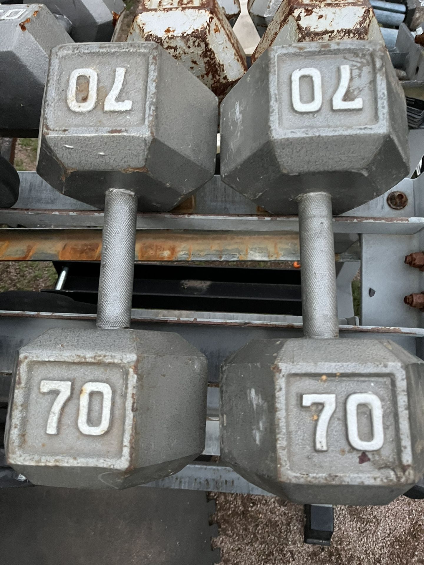 70lb Hex Iron Dumbbell Set Weights 