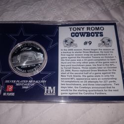 Tony Romo Silverplate Medallion Coin/Card NFL Dallas Cowboys 