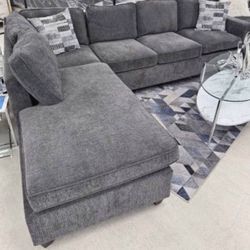 Buy Now Pay Later Sectional Sofa Dark Grey Chenille REVERSIBLE 