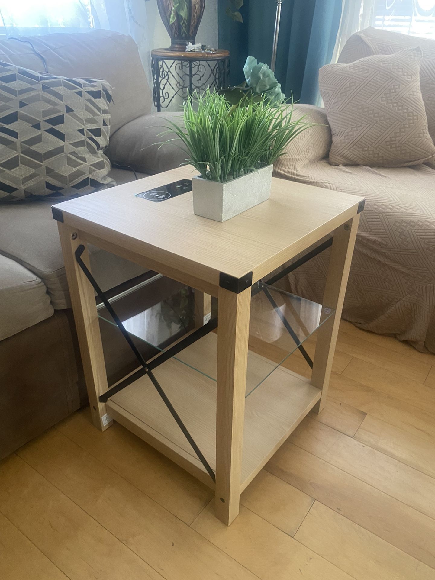 End Table, Side Table, Nightstand with lights and charging station
