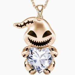 NIGHTMARE BEFORE CHRISTMAS GOBLIN WITH  HEART SHAPED ZIRCONIA  INLAID NECKLACE AND PENDANT