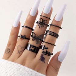 10pcs Flower & Butterfly Decor Ring