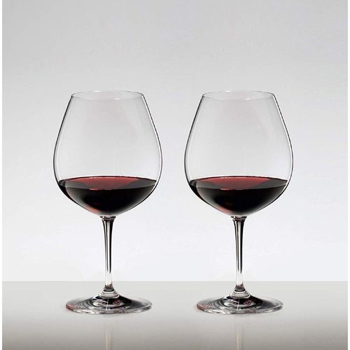 Set Of 2 Riedel Vinum Pinot Noir (Burgundy Red) Crystal Wine Glasses, H8.25” Smooth Stem