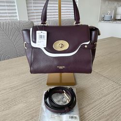 NWT Coach Blake Flap Carryall Satchel Crossbody Turn Lock Zip Burgundy OX Blood